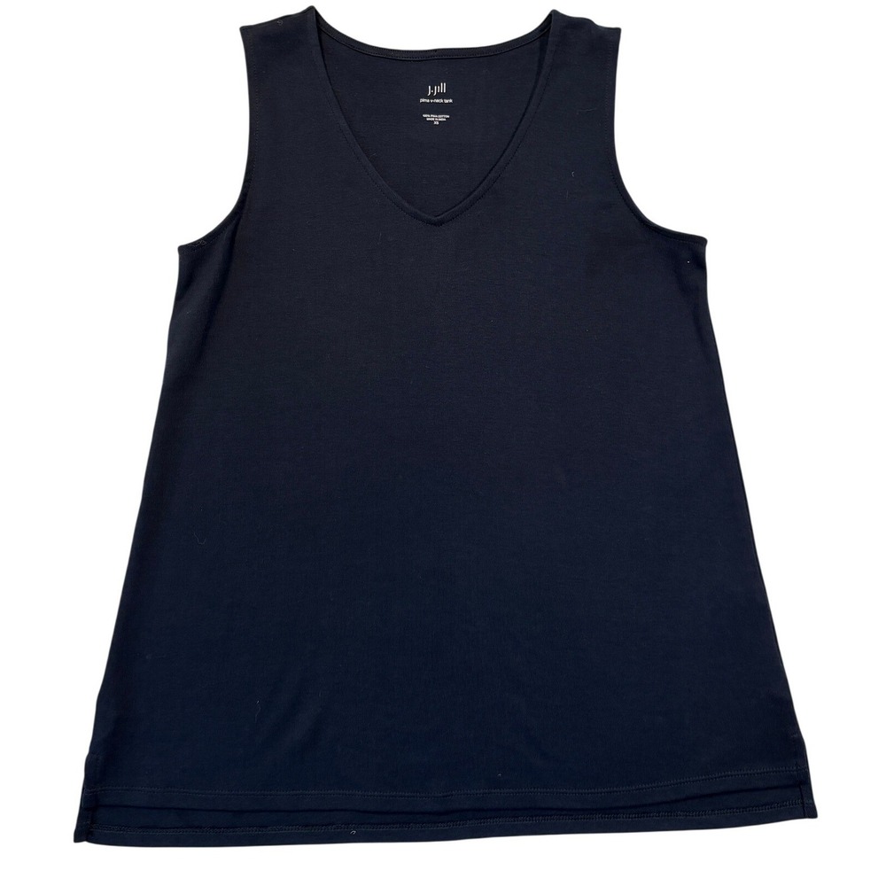 J. Jill Pima V-Neck Tank Top Navy Blue Sleeveless Cotton Shirt XS 182761